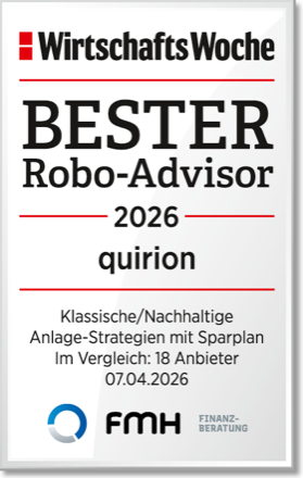 WirtschaftsWoche: Bester Robo-Advisor 2026, quirion, Klassische und nachhaltige Anlage-Strategien mit Sparplan, im Vergleich 18 Anbieter, 07.04.2026, FMH Finanzberatung